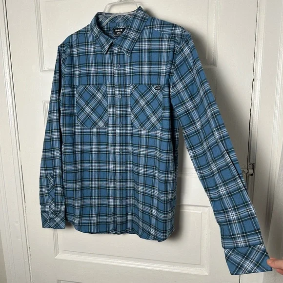 Hurley Men's Flannel‎ Shirt Button Down Long Sleeve Blue Cotton Blend S NWT - Picture 5 of 14